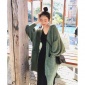W5368 秋宽松休闲长袖灯笼袖针织长款开衫慵懒风毛衣女